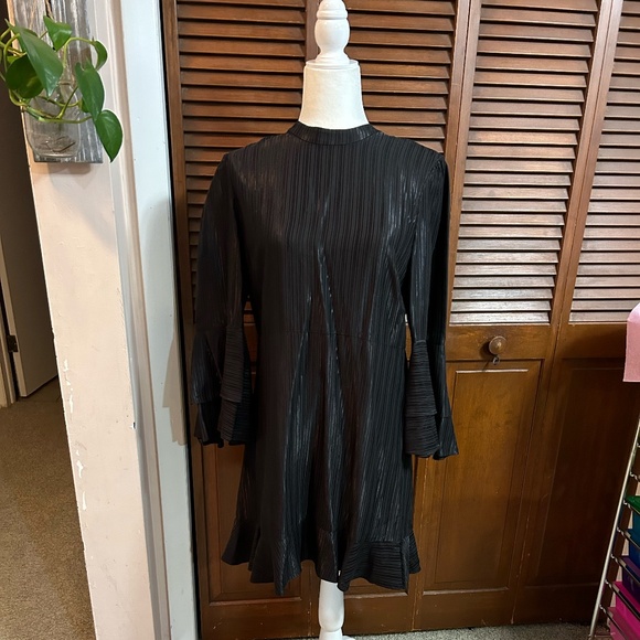 Catherine Malandrino Masami Metallic Ruffle Shift Dress with Bell Sleeves - Picture 2 of 13